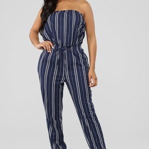 Sabra Striped Jumpsuit - Navy/White